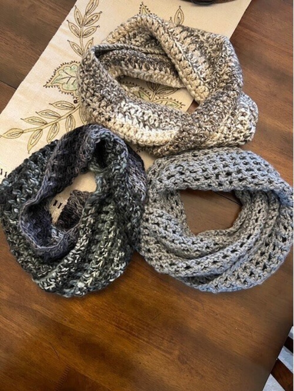 Lot of 3 Hand Knitted Bulky Knit Cowl Infinity Scarves Grays and Beige